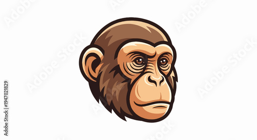 A detailed cartoon illustration of a chimpanzee's head, facing forward with a neutral expression