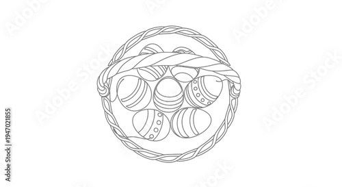 Easter Egg Basket Line Art - Black and White Outline Drawing