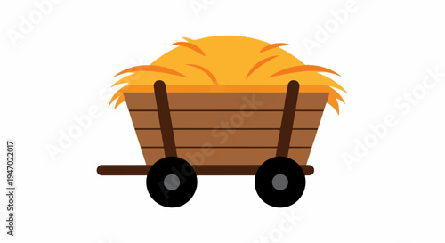 A simple, flat-style illustration of a wooden cart filled with golden hay