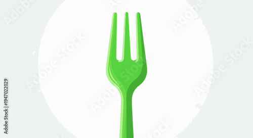 A simple green fork is shown centered against a white circular background with a soft grey, textured border