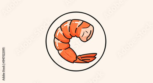A simple, hand-drawn cartoon of a single, cooked shrimp
