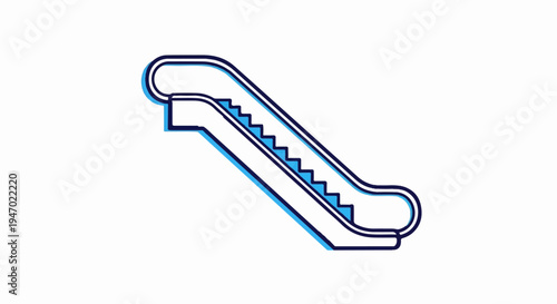 A simple icon depicting an escalator with blue and dark blue outlines on a white background