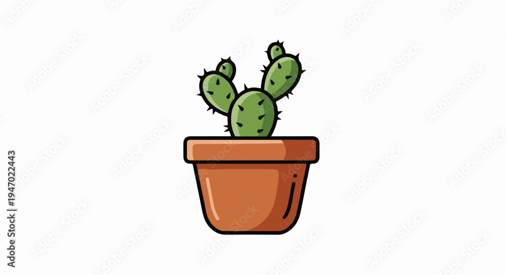 Obraz premium A simple, stylized prickly pear cactus in a terracotta pot, isolated on a white background