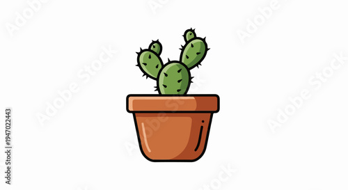 A simple, stylized prickly pear cactus in a terracotta pot, isolated on a white background