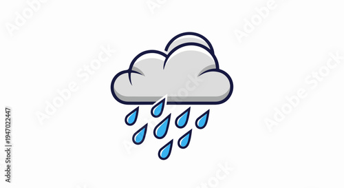 A stylized gray cloud with a dark outline, releasing blue raindrops