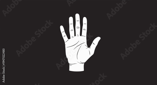 A simple white outline of an open palm with fingers spread, set against a dark background