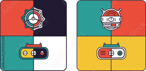 Abstract geometric graphic with retro-futuristic tech elements