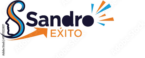 Abstract logo with a profile, text, arrow, and radiating lines