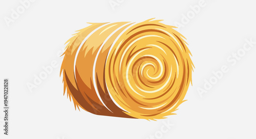 A stylized illustration of a coiled, golden hay bale with distinct spiral patterns and feathery edges