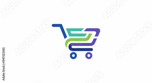 Abstract shopping cart illustration with flowing, multi-colored lines
