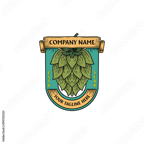 Vintage Hop Flower Badge Logo Vector Illustration