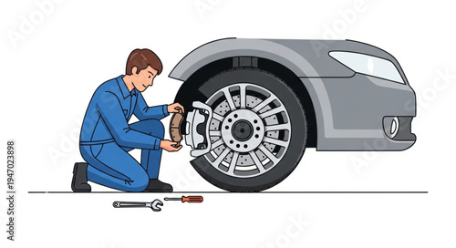 Mechanic changing car tire.