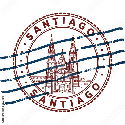 Vintage style postage stamp featuring the cathedral of santiago de compostela