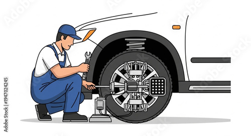Mechanic changing car tire.