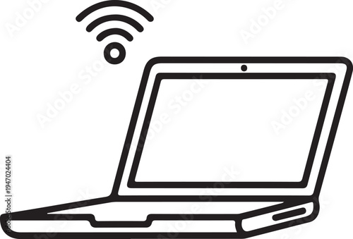 Minimalist black and white laptop with wi fi signal