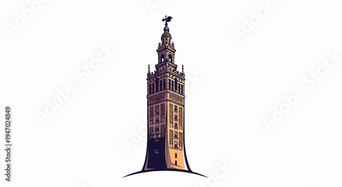 An ornate, tall tower with a pointed spire and decorative architectural details