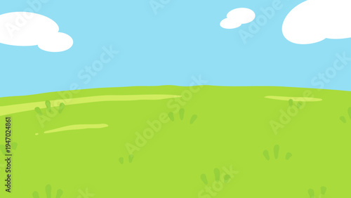 ゆるい雰囲気の草原と空の背景イラスト_16:9