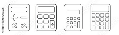 Simple Calculator Icon Set – Outline, Filled, Thin Line and Stroke Style Business Calculator Vector Collection for UI, Mobile App and Finance Design