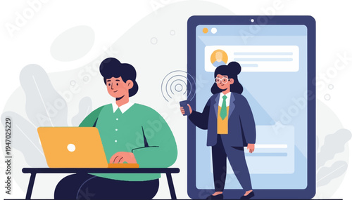 Digital communication and collaboration, individuals interacting with devices and digital content