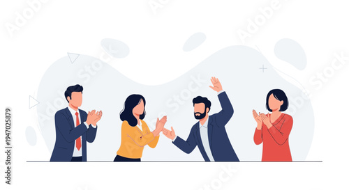 Team celebrating success with applause and high fives, business concept