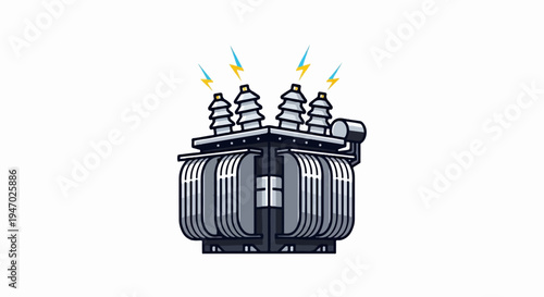 Industrial electrical transformer with stylized lightning bolts
