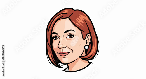 Stylized portrait of a woman with auburn hair and a pearl earring