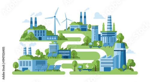 Green Industry and Sustainable Energy: Eco-friendly Factories, Wind & Solar Power, Electric Logistics