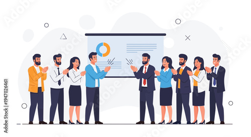 Business team applauding successful presentation in office meeting