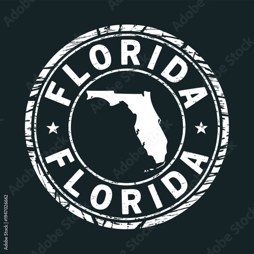 A distressed stamp featuring the state of florida and its name
