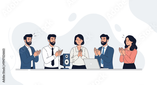 Business Team Applauding Success in Office Meeting