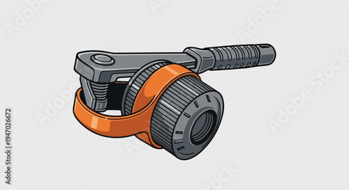Close-up illustration of a plumbing tool with orange and gray components