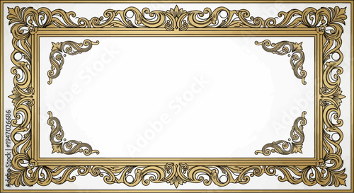 Ornate golden rectangular frame with intricate scrolling floral and foliate motifs