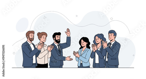 Business team applauds successful leader, celebrating achievement and teamwork