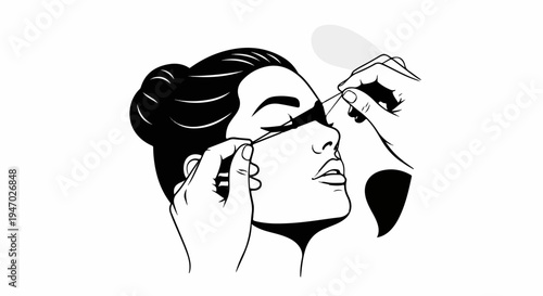 Close-up of a woman receiving eyelash extensions, styled as a graphic illustration
