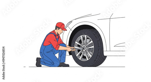 Mechanic changing car tire.