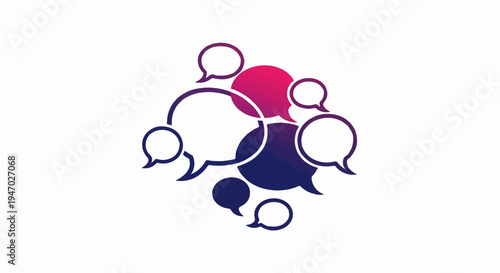 Cluster of speech bubbles in various sizes with a gradient of purple to pink