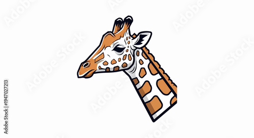 Stylized graphic illustration of a giraffe's head and neck, featuring bold outlines and distinct spots
