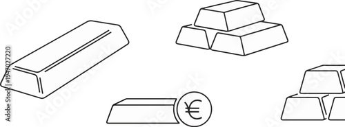 Outline illustrations of gold bars and a coin with the euro symbol