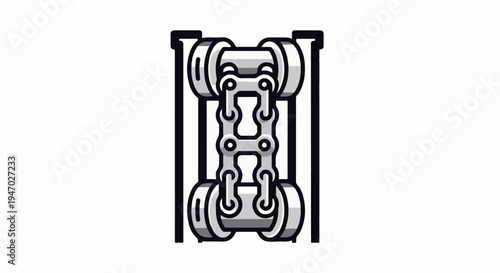Stylized graphic of a bicycle chain and sprockets