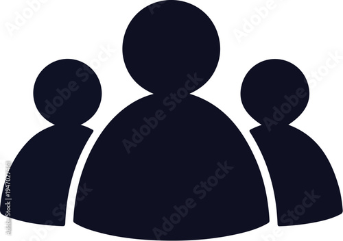 Simple dark silhouette of three people in a group, one central figure larger than others