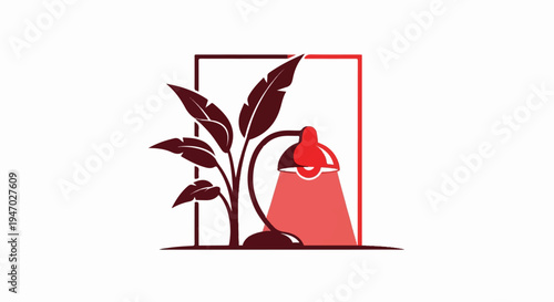 Stylized illustration of a desk lamp illuminating a plant within a frame