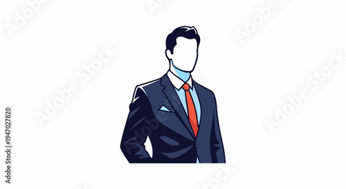 Stylized illustration of a man in a dark suit with a red tie