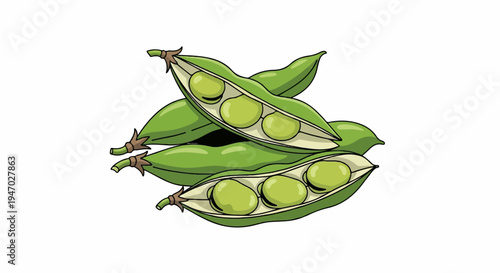 Vibrant green broad beans, some split open revealing plump seeds