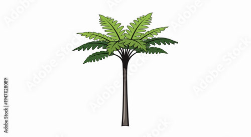 Tall palm tree with vibrant green fronds and a slender brown trunk