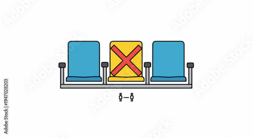 Social distancing seating arrangement with chairs marked for occupancy and empty