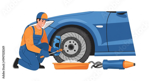 Mechanic changing car tire.