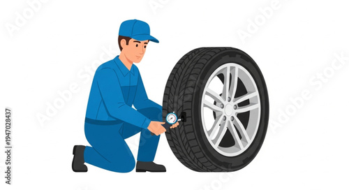 Mechanic changing car tire.