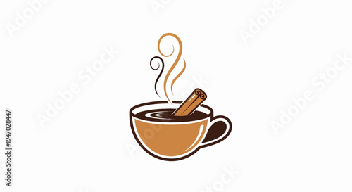 Warm cup of rich dark liquid with a cinnamon stick and swirling steam
