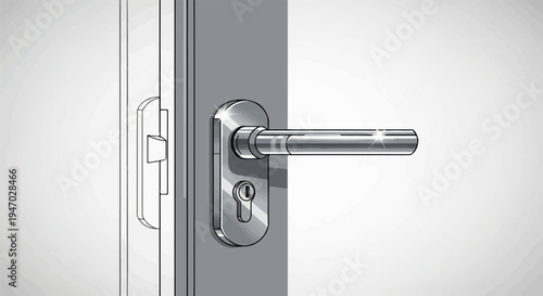 Polished metal door handle and lock mechanism with a clean, minimalist design
