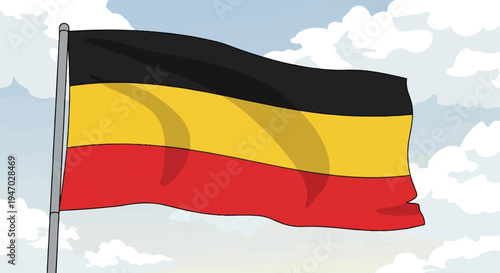 Waving tricolor flag against a sky with clouds